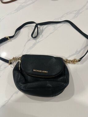 Michael Kors Black Pebbled Leather Crossbody with Gold Chain Accents
